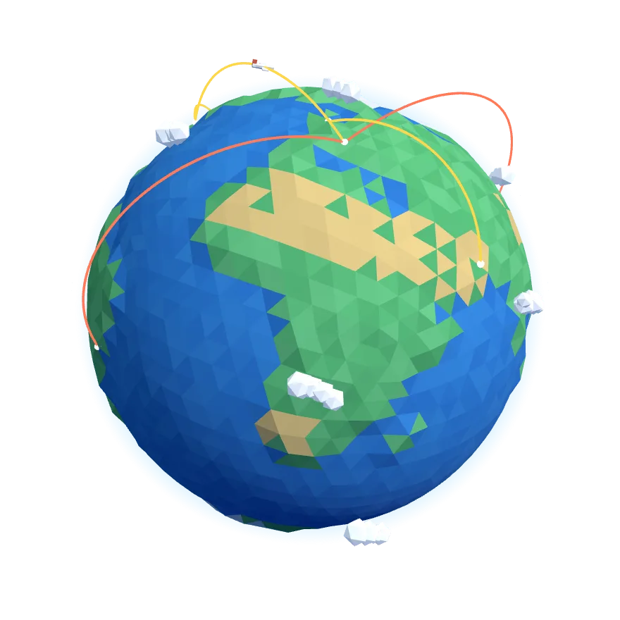 带有航线的 3D 地球仪